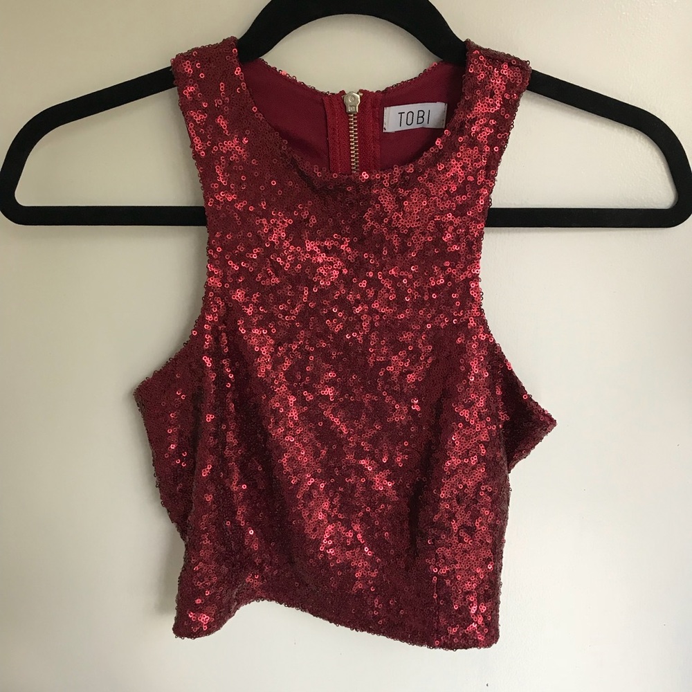 Tobi Red Sequin Crop Top